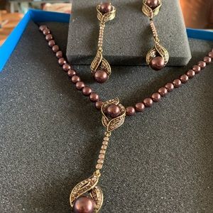 HeidiDaus rose pearl crystal earring necklace set
